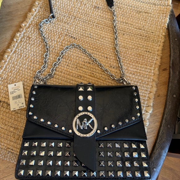 Michael Kors Greenwich Studded Leather Convertible Crossbody Bag — Black - Picture 1 of 6